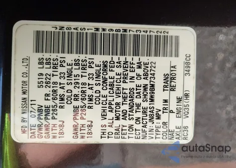 2011 Infiniti Fx35 from USA, damaged, VIN JN8AS1MW9BM734722